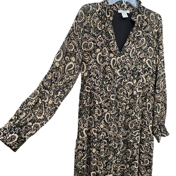 🌿 Lucky Brand Paisley Maxi Dress M Boho Black Long Sleeve Lined Flowy - Picture 2 of 8